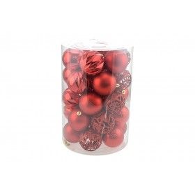 SET 34 PEZZI SFERE PALLINE PER ALBERO DI NATALE CM. 8 COLORE ROSSO SET 34 PEZZI SFERE PALLINE PER ALBERO DI NATALE CM. 8 COLORE ROSSO