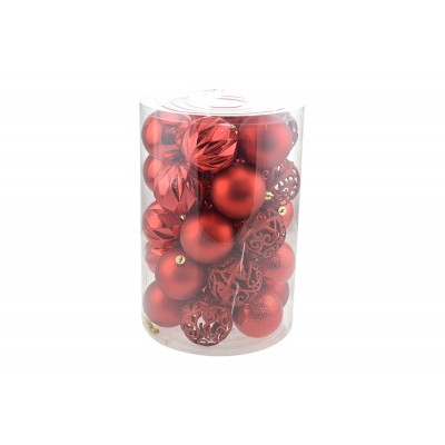 SET 34 PEZZI SFERE PALLINE PER ALBERO DI NATALE CM. 8 COLORE ROSSO