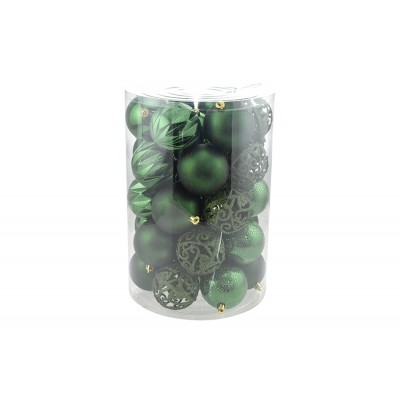 SET 34 PEZZI SFERE PALLINE PER ALBERO DI NATALE CM. 8 COLORE VERDE SCURO