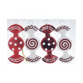 SET 4 PZ APPENDINO A FORMA DI CARAMELLA CM. 9,5 M.504 ROSSO/BI 2ASS SET 4 PZ APPENDINO A FORMA DI CARAMELLA CM. 9,5 M.504 ROSSO/BI 2ASS