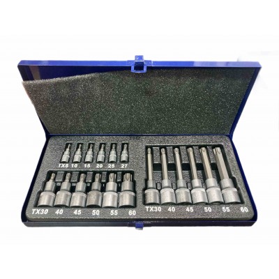 SET SERIE 19 INSERTI A BUSSOLA TORX ATTACCO 1/4 E 1/2