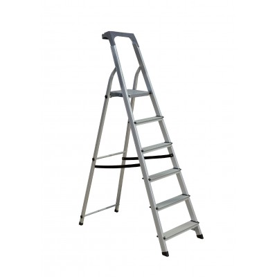 SCALA EVEREST IN ALLUMINIO CON PORTAOGGETTI 6 GRADINI