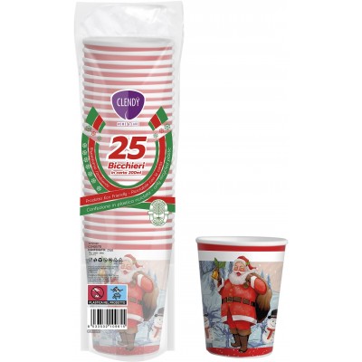 CLENDY NATALE BICCHIERI ACQUA DI CARTA CON DECORO BABBO PZ. 25