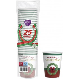 CLENDY NATALE BICCHIERI ACQUA DI CARTA CON DECORO GHIRLAND PZ. 25 CLENDY NATALE BICCHIERI ACQUA DI CARTA CON DECORO GHIRLAND PZ. 25