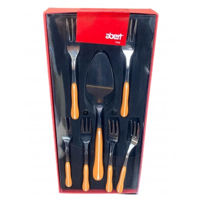 Abert Servizio 7 posate per dolce Sinuosa arancio bianco manico in Abs