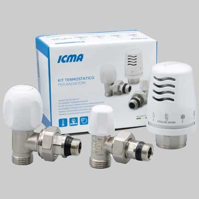 Icma Kit termostatico a squadra tulipano con Valvola e detentore attacco 3/8