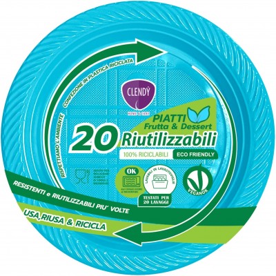 CLENDY COLOR AZZURRO PIATTI FRUTTA E DESSERT RIUTILIZZABILI 20 PEZZI