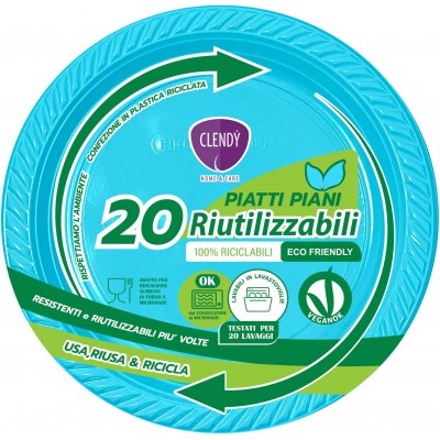 CLENDY COLOR AZZURRO PIATTI PIANI RIUTILIZZABILI 20 PEZZI