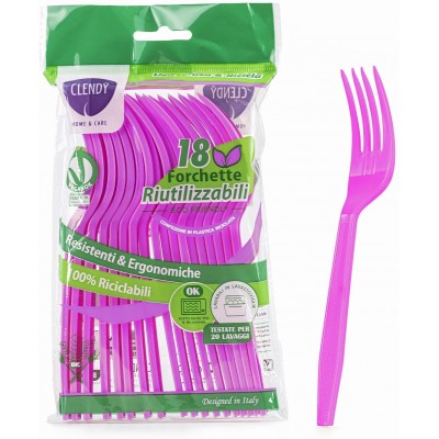CLENDY COLOR FUXIA FORCHETTE RIUTILIZZABILI 18 PEZZI