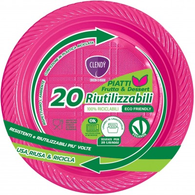 CLENDY COLOR FUXIA PIATTI FRUTTA E DESSERT RIUTILIZZABILI 20 PEZZI