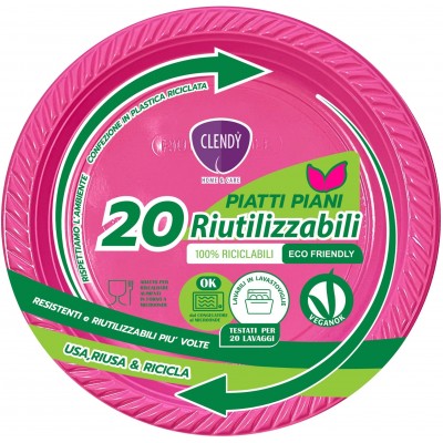 CLENDY COLOR FUXIA PIATTI PIANI RIUTILIZZABILI 20 PEZZI