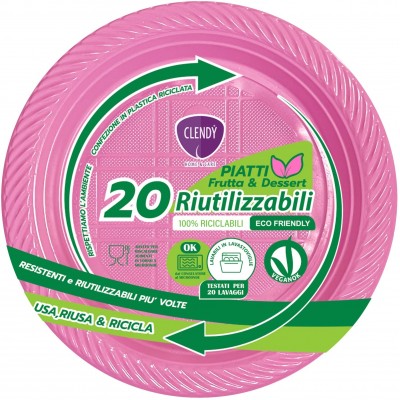 CLENDY COLOR ROSA PIATTI FRUTTA E DESSERT RIUTILIZZABILI 20 PEZZI