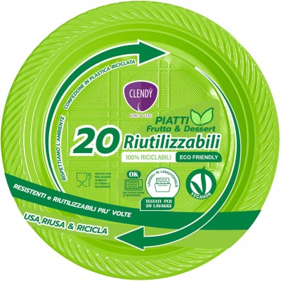 CLENDY COLOR VERDE PIATTI FRUTTA E DESSERT RIUTILIZZABILI 20 PEZZI