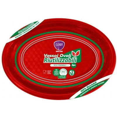 CLENDY VASSOIO OVALE RIUTILIZZABILE ROSSO PZ. 3