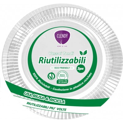 CLENDY VASSOIO TONDO RIUTILIZZABILE TRASPARENTE DIAM. 26 CM. PEZZI 2