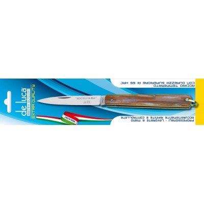 DE LUCA COLTELLO SFILATO SICILIANO MANICO IN CELLULOIDE FINTO CORNO cm. 19