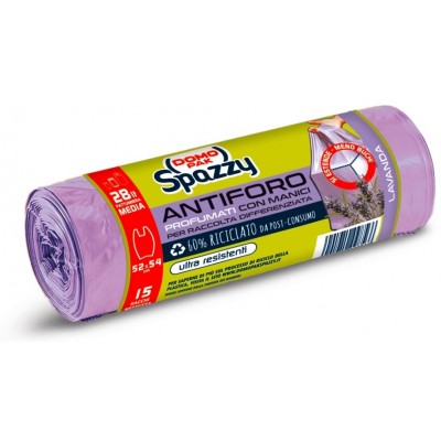 DOMOPAK SPAZZY SACCO PATTUMIERA ANTIFORO CON MANICI LAVANDA LT. 28 PZ. 15