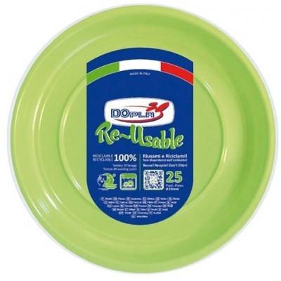 DOPLA COLOR RE-USABLE PIATTI PIANI VERDE ACIDO 25 PEZZI