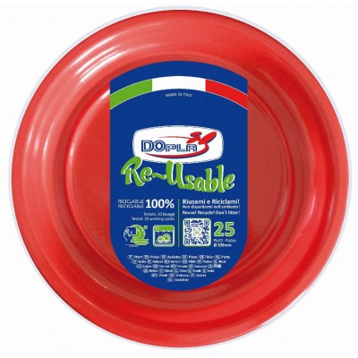 DOPLA RE-USABLE PIATTI ROSSO FONDI 25 PEZZI