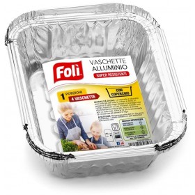 FOLI' VASCHETTA IN ALLUMINIO CON COPERCHIO 1 PORZIONE 4 PEZZI FOLI' VASCHETTA IN ALLUMINIO CON COPERCHIO 1 PORZIONE 4 PEZZI