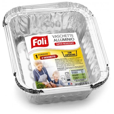 FOLI' VASCHETTA IN ALLUMINIO CON COPERCHIO 1 PORZIONE 4 PEZZI