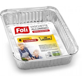 FOLI' VASCHETTA IN ALLUMINIO CON COPERCHIO 4 PORZIONE 2 PEZZI FOLI' VASCHETTA IN ALLUMINIO CON COPERCHIO 4 PORZIONE 2 PEZZI