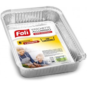 FOLI' VASCHETTA IN ALLUMINIO CON COPERCHIO 6 PORZIONE 2 PEZZI FOLI' VASCHETTA IN ALLUMINIO CON COPERCHIO 6 PORZIONE 2 PEZZI