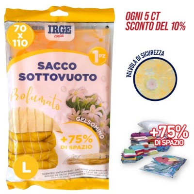 IRGE SACCO BUSTA SOTTOVUOTO PROFUMATO JASMINE CON VALVOLA DI SICUREZZA CM. 70x110