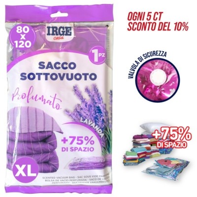 IRGE SACCO BUSTA SOTTOVUOTO PROFUMATO LAVANDA CON VALVOLA DI SICUREZZA CM. 80x120