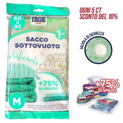 IRGE SACCO BUSTA SOTTOVUOTO PROFUMATO MUSCHIO CON VALVOLA DI SICUREZZA CM. 60x80