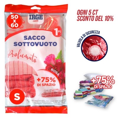 IRGE SACCO BUSTA SOTTOVUOTO PROFUMATO ROSA CON VALVOLA DI SICUREZZA CM. 50x60