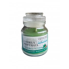 Candela profumata Mandorla te verde con bicchiere cm. 7x10 Candela profumata Mandorla te verde con bicchiere cm. 7x10