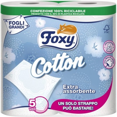 FOXY COTTON CARTA IGIENICA EXTRA ASSORBENTE 5 VELI 4 ROTOLI