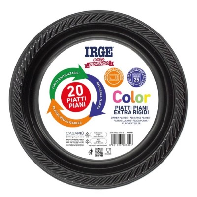 IRGE PIATTI DI PLASTICA PIANI NERI 20 PZ