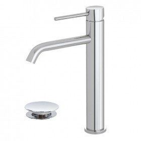 FERIDRAS MISCELATORE LAVABO ALTO IN ACCIAIO INOSSIDABILE SERIE NUEGO COMPLETO DI PILETTA FERIDRAS MISCELATORE LAVABO ALTO IN ACCIAIO INOSSIDABILE SERIE NUEGO COMPLETO DI PILETTA