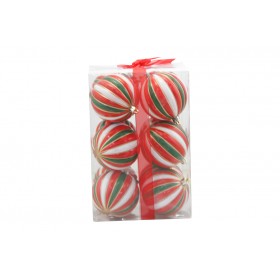 BOX 12 SFERE PALLINE DI NATALE SPICCHI BIANCO/ROSSO/VERDE CM. 8