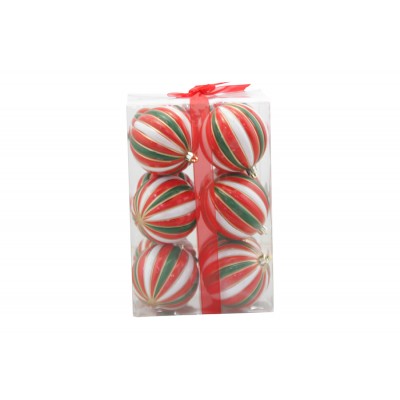 BOX 12 SFERE PALLINE DI NATALE SPICCHI BIANCO/ROSSO/VERDE CM. 8