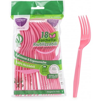 CLENDY COLOR ROSA FORCHETTE RIUTILIZZABILI 18 PEZZI