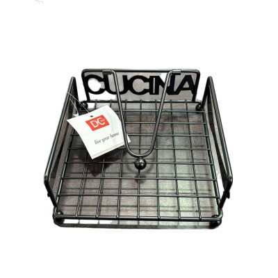 DC CASA PORTA TOVAGLIOLI IN METALLO NERO OPACO CM. 18x18x7h.