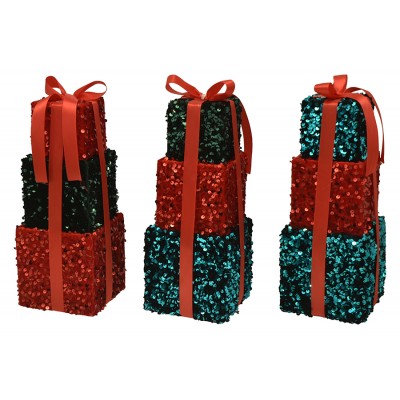 DECORATIVO PIRAMIDE PACCHI NATALIZI CM. 17,5x17,5x42 M.98B 3 COLORI ASSORTITI