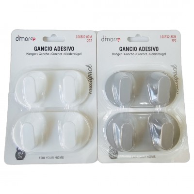 DIMORAE GANCIO ADESIVO 2POSTI 10X5X2.8CM 2PZ GRIGIO/BIANCO
