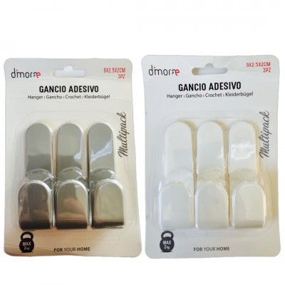 DIMORAE GANCIO ADESIVO 9X2.5X2CM 3PZ BIANCO/GRIGIO
