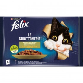 FELIX LE GHIOTTONERIE STRACCETTI IN GELATINA 2 SALMONE/ZUCCHINE + 2 TROTA/FAGIOLINI 4X85GR