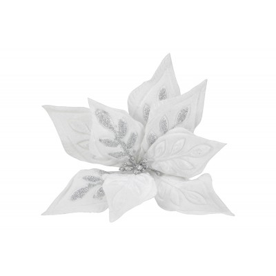 FIORE GAMBO CORTO PER DECORO NATALIZIO 8 PETALI COLORE BIANCO