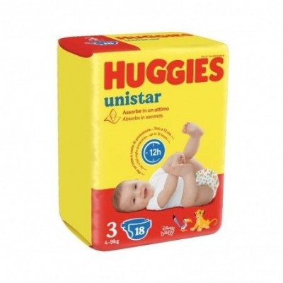 HUGGIES UNISTAR 3 (4-9KG) 18 PANNOLINI PER BAMBINI