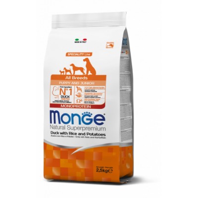 MONGE ALL BREEDS PUPPY & JUNIOR MONOPROTEIN ANATRA CON RISO E PATATE KG.12