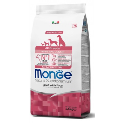 MONGE ALL BREEDS PUPPY & JUNIOR MONOPROTEIN MANZO CON RISOKg.2,5