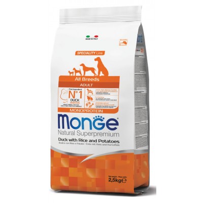 MONGE MANGIME PER CANI ALL BREEDS ADULT MONOPROTEIN ANATRA CON RISO E PATATE KG.2,5
