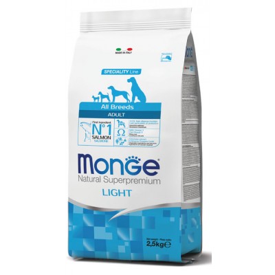 MONGE MANGIME PER CANIALL BREEDS ADULT LIGHT SALMONE CON RISO Kg. 2,5