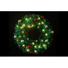NATALUNA CORONA DI NATALE CON SFERE E 30LED BIANCO CALDO M.8  DIAM.40 CM.